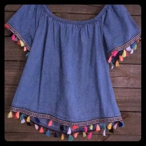 Denim top with colorful fringes